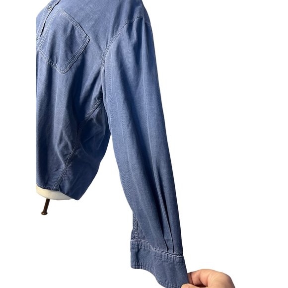 Cambridge Classic Large Blue Men’s Button up Corduroy, Long Sleeve Collar Pocket - Picture 8 of 13